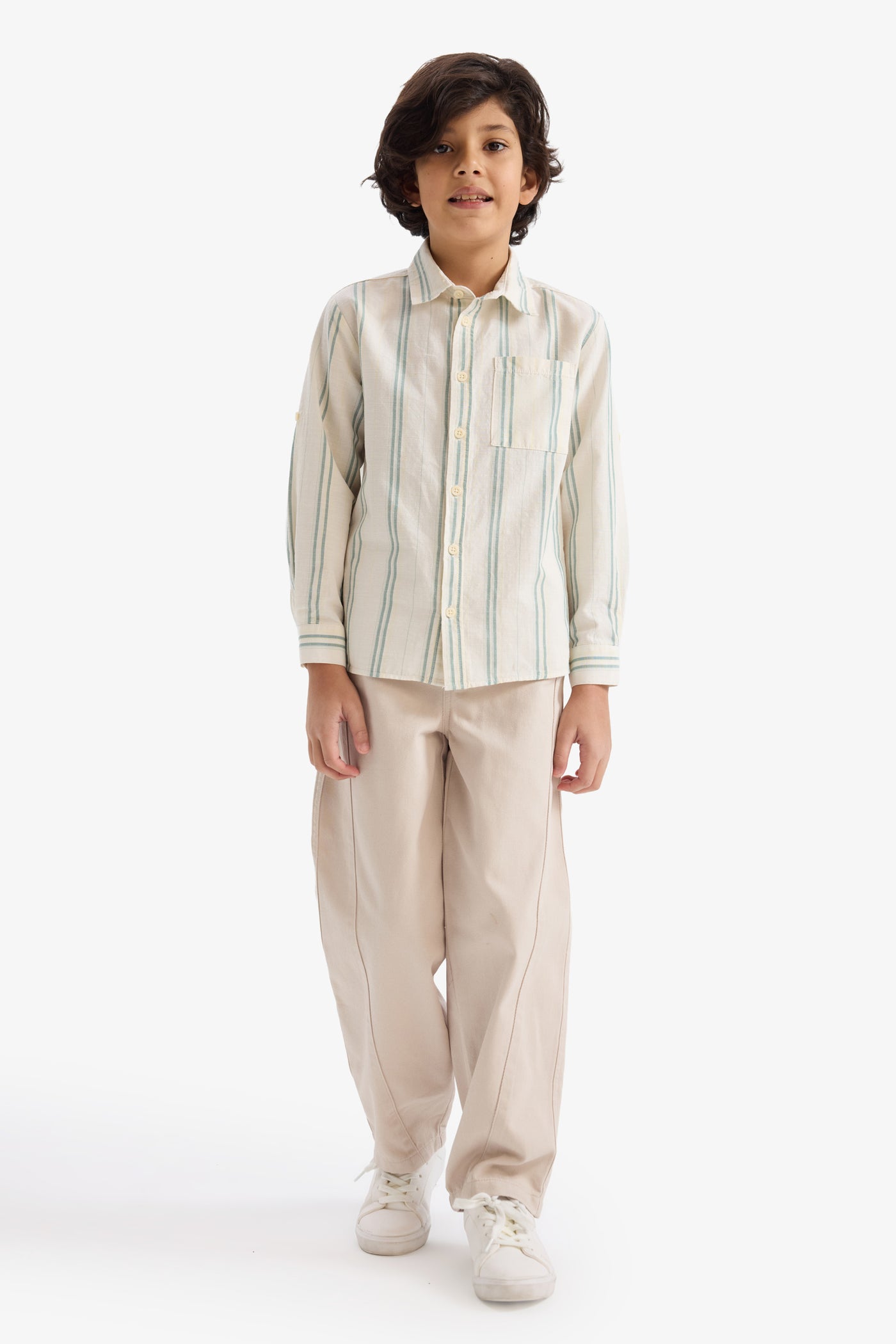 Beige Boy Boy Barrel Fit Straight Leg Gabardine Trousers Casual